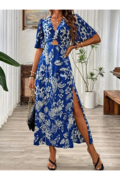 Generic Brand Rochie de damă cu mânecă scurtă, decolteu în V, talie elastică,...