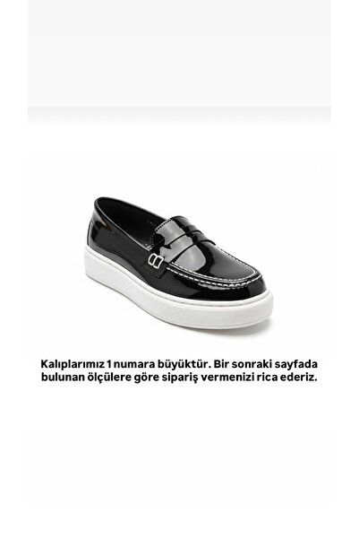 BeSteps Siyah Rugan Loafer Hakiki Deri Termo Kaymaz Taban El Yapımı Erkek Çoc...