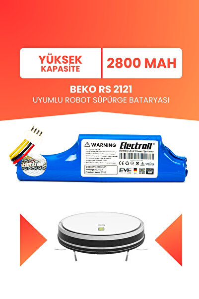 ELECTROLL BEKO RS 2121 Uyumlu Batarya (YÜKSEK KAPASİTE) 2800mah Pil Robot Süp...