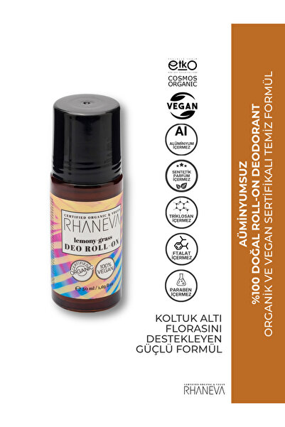 RHANEVA Alüminyumsuz Doğal Roll-On Deodorant, Organik ve Vegan Sertifikalı, 50 ml