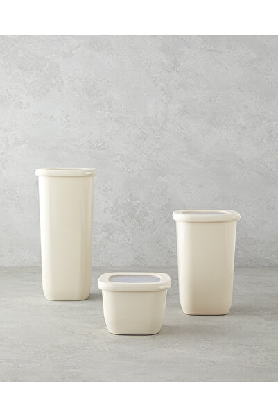 English Home Novia Plastik 3'lü Kavanoz 550 ml-1200 ml-1700 ml Krem