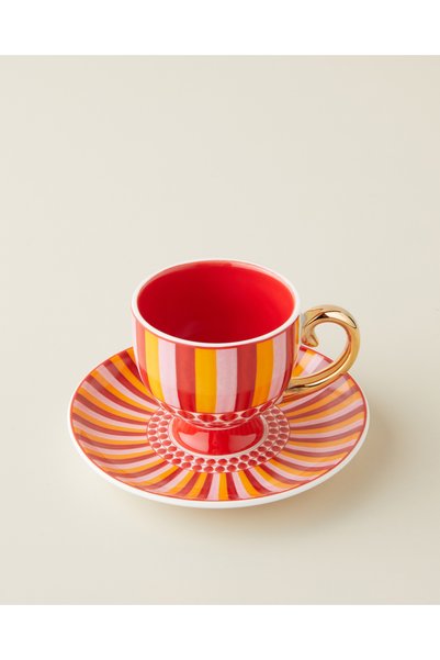 English Home Bright Vionna New Bone China 4 Piece 2 Person Coffee Cup Set 100 ml Pink-Red-Orange