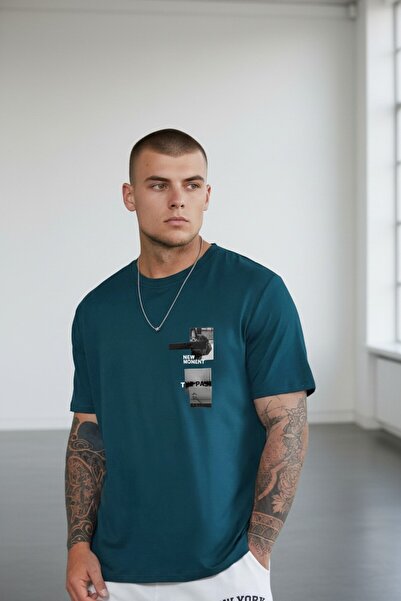 Altamira Unisex Petrol Blue Oversize New Moment με στάμπα φαρδιά εφαρμογή Cas...