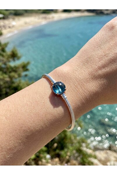 My Story Mavi Oval Kabaşon Rose Gümüş Charm