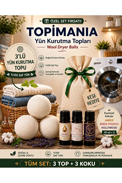 Topimania Yün Kurutma Topları 3 Adet Xxxl Doğal Yerli Üretim Çamaşır Yün Kuru...