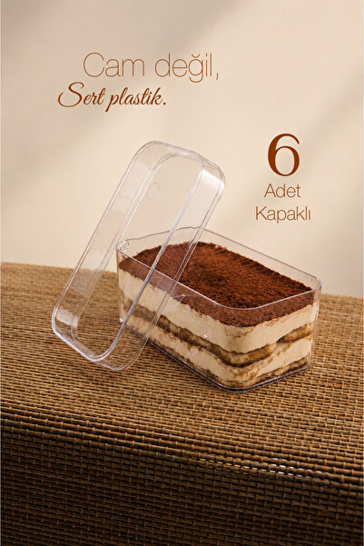 Ezupack 6'lı Tiramisu Cup 300 cc Mika Kase Plastik Şeffaf Kapaklı Sunum Kabı ...
