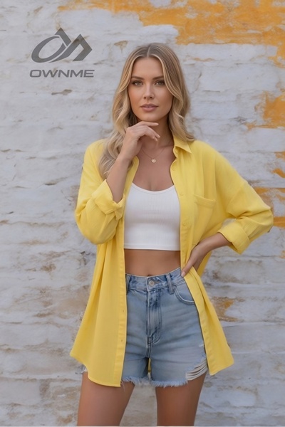 OWNME Kadın Oversize Pamuklu Rahat Keten Gömlek Yaz Koleksiyonu