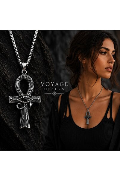 voyageaccessory Antrasit Renk Paslanmaz Çelik Siyah Zirkon Taş Horus Gözü Det...