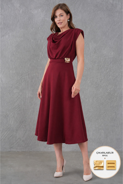bayansepeti Rochie de absolvire burgundă, lungime midi, cu tăietură evazată, ...