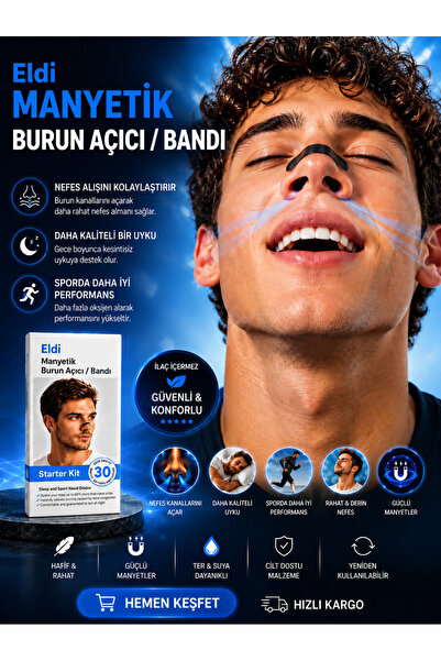 Eldi Medikal Manyetik Burun Açıcı/Bandı Başlama Seti (30 Çift, Siyah) - Horla...