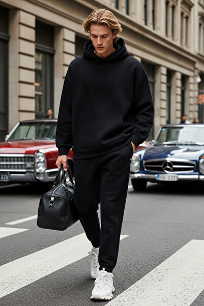 Men's Fleece Relaxed Fit Hooded Kangaroo Pocket Tracksuit - Casual
