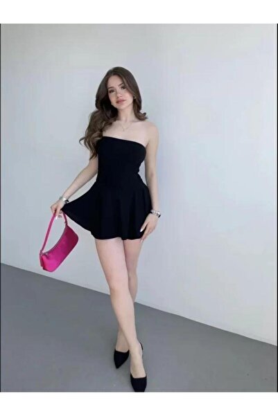 Generic Brand Strapless Mini Skirt Look Dress with Shorts, Gathered Stylish S...