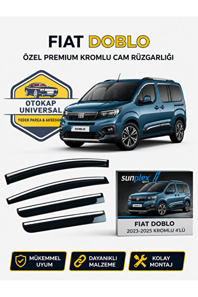 SUNPLEX Fiat Doblo 2023-2026 Kromlu Cam Rüzgarlığı Takım 4’lü Takım Rüzgar Ke...