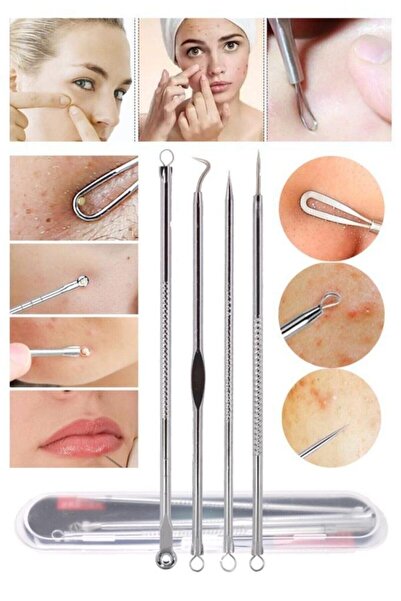 lasting beauty 4 Parça Kutulu Paslanmaz Çelik Sivilce Akne Siyah Nokta Temizleme Komedon Aleti