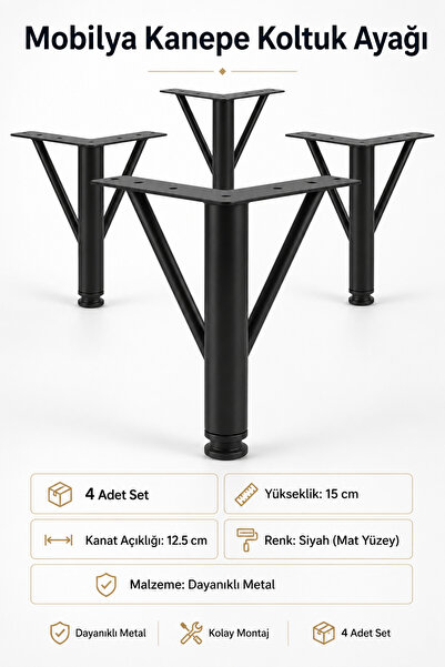 NZB Mobilya Ayağı Modern Koltuk Kanepe Dayanıklı Tv Ünitesi 15 cm Siyah Metal...