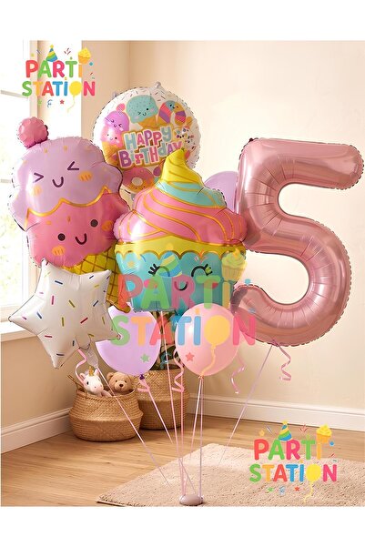 Parti Station Cupcake Dondurma 5 Yaş Balon Set Şeker Dondurma Candy Balon İce...