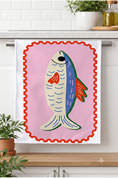 ASDİVA FISH-01 Renkli Balık Desenli Dekoratif Modern & Eğlenceli Mutfak Havlu...