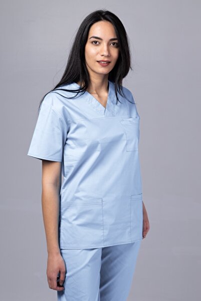 tag Costum medical ClassIQ pentru femei, bluză și pantaloni, Bleu Ciel