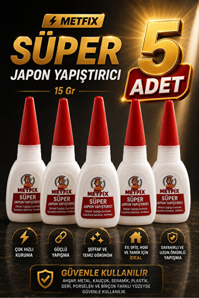 METFİX 5 ADET Süper GÜÇLÜ Japon Yapıştırıcısı 15 Gr Şeffaf Hızlı Kuruyan Çabu...