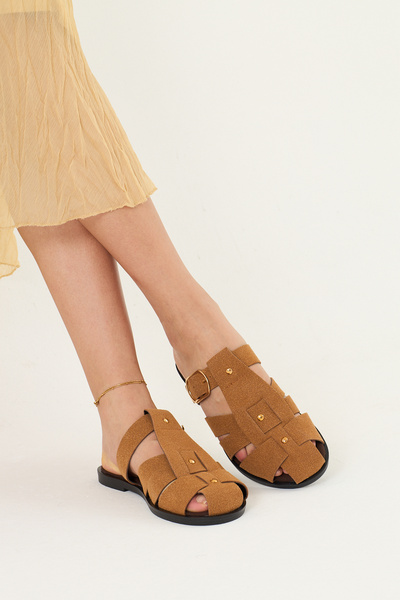 SHOELUKS Tokalı Taba Süet Terlik