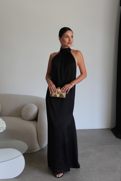Julidress Rochie maxi lungă din satin premium cu decolteu în spate