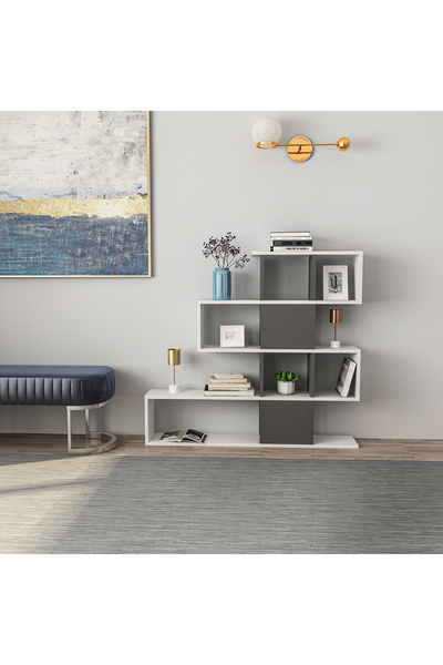 Decorotika KARLİN KİTAPLIK BEYAZ ANTRASİT