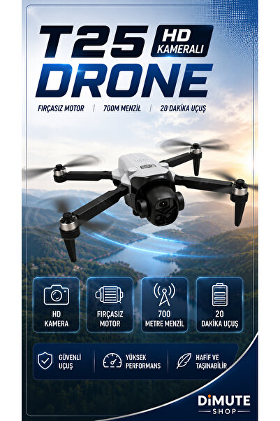 Dimute Shop T25 Drone HD Kamera Fırçasız Motor Katlanabilir Uzaktan Kumandalı...