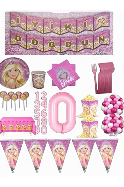 CAVAŞ sun hat Pembe Bebek Barbie Temalı Doğum Günü Seti 8 Kişilik - 1-9 Yaş R...