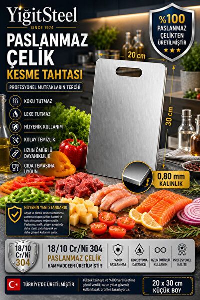 YİĞİTSTEEL SİNCE 1974 18/10 Cr-Ni Paslanmaz Çelik Küçük Boy Kesim Panosu / Levhası - Çelik Kesme Tahtası