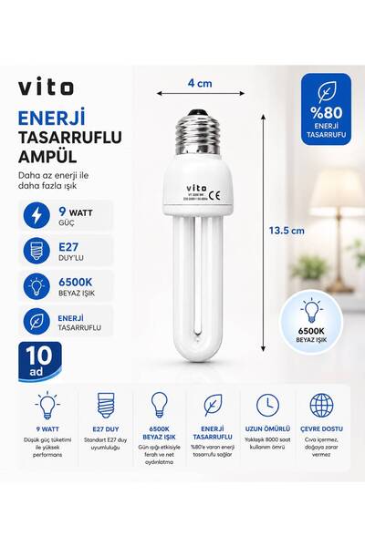 Dila’s home 10 Adet | 9 Watt | Tasarruflu Ampül | Beyaz Işık | E27 Duy'lu |