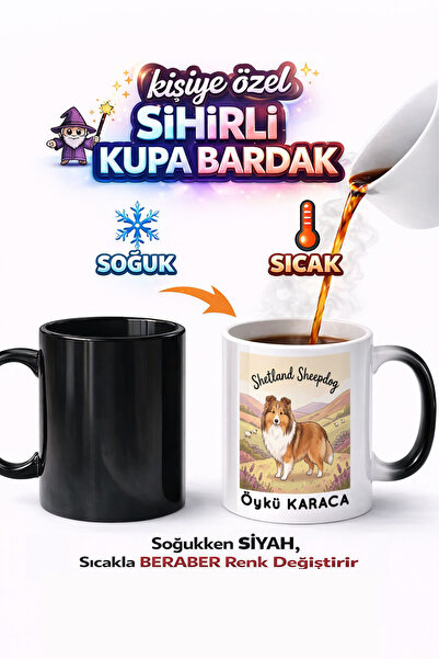 Kirbi Reklam كوب سحري من البورسلين مطبوع على الوجهين على شكل كلب شيلتلي من نو...