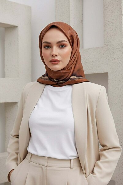 Vissona %100 Twill İpek Mermer Desenli Taba Renkli 90x90 Eşarp Dikim Şekli : ...