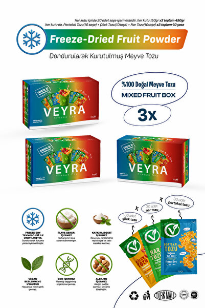 VEYRA 450 GR Kurutulmuş Meyve Tozu | Mixed Fruit Box 30'lu Meyve Tozu [3'LÜ P...