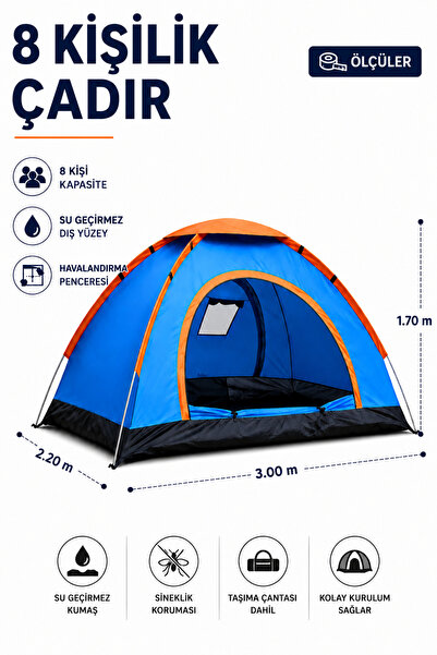 Realx 8 Kişilik Kolay Kurulum Kamp Çadırı 2.2 X 3 X 1.7 Metre Sineklikli Penc...