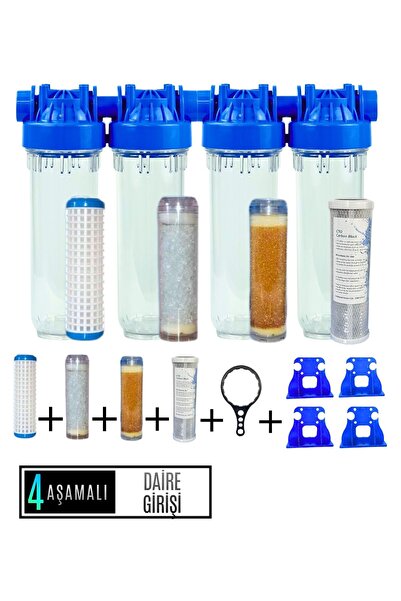 Evora Daire Bina Sayaç Girişi 4 Aşama Arıtma Seti 10" Ağır Kireç Önleyici Yum...