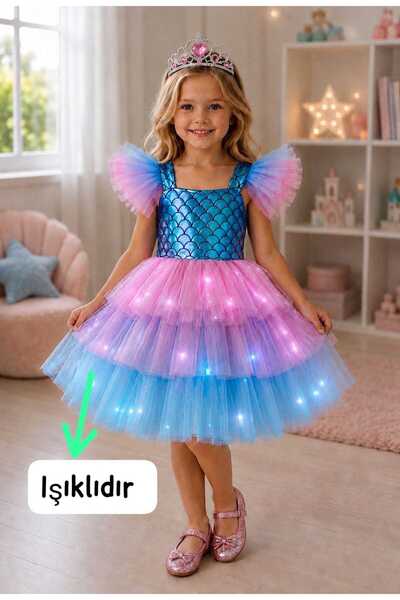 Genel Markalar deniz kızı ışıklı kostüm ışıklı elbise pembe mor mavi renk