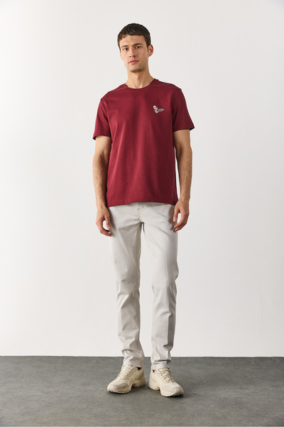 VENA Men's Weekend Printed T-Shirt 100% Cotton - Burgundy