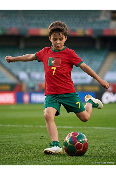 Civil Boys Portugal Baskılı 2'li 10-13 Yaş Takım - Pamuk Forma - Kırmızı