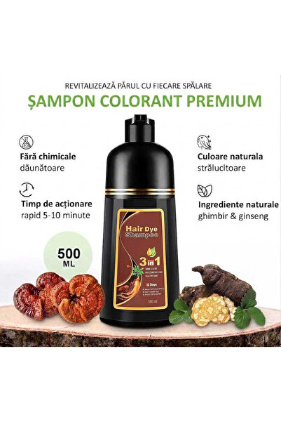 NOVA KISS Șampon Premium 3 în 1 pentru vopsirea părului cu ghimbir și ginseng, 500 ml, #3 Șaten închis