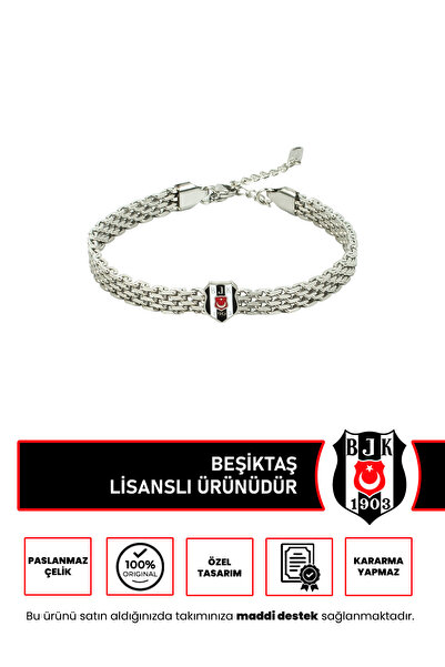 Beşiktaş Besiktas Logolu Hasır Desenli Paslanmaz Çelik Ayarlanabilir Zincir U...