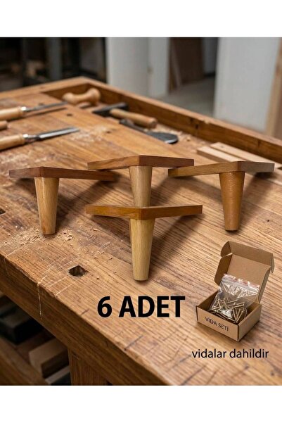 GÜRGEN Vernikli 14 cm konik ahşap mobilya ayağı 6 lı paket