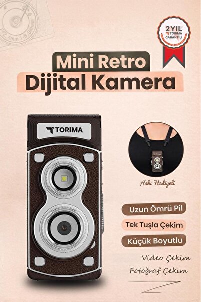 Torima Mini Retro Dijital Fotoğraf Makinesi Video Kamera 1080P CMR44 Kahverengi