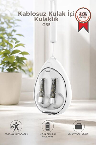 Torima Bluetooth Kulaklık Kulak İçi Stereo Kablosuz Kulaklık G65 Beyaz