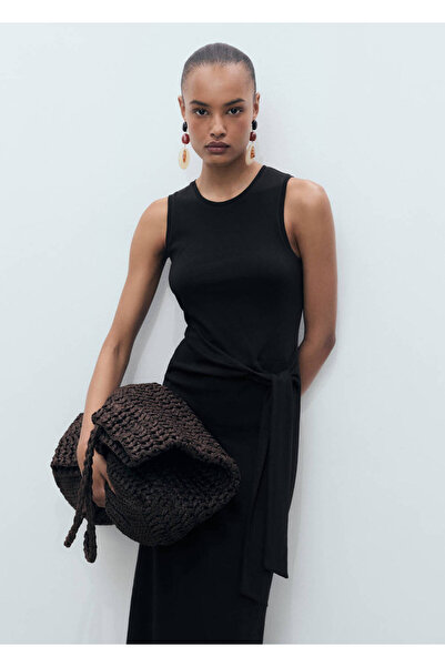 MANGO Woman Rochie midi din bumbac cu detaliu cu noduri