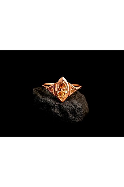 Cecile Jewellery Sarı Morganite Taşlı Mekik Gümüş Yüzük, 925 Ayar Zirkon Sarı...