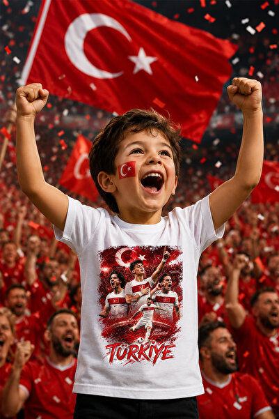 Zeycem Store تيشيرت للأطفال مطبوع بنمط كأس العالم 2026 في تركيا باللونين الأس...