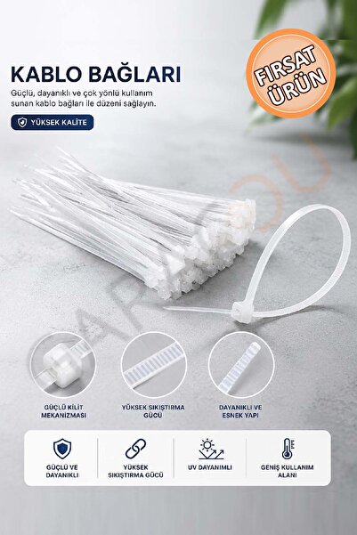 garaccu Plastik Kablo Bağı Cırt Kelepçe 2,5x140 mm Beyaz - 10 Adet