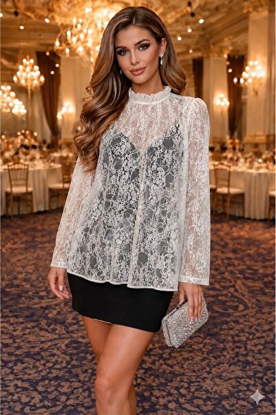 Royteks Fashion Kadın Uzun Kollu Dantelli Tunik