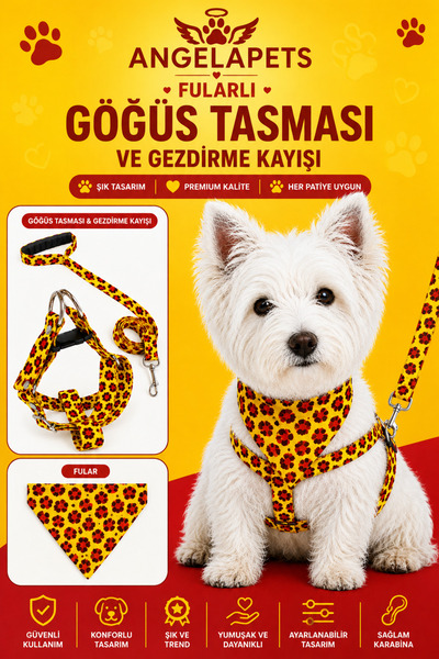 Angelapets Adjustable Scarf, Chest Harness and Travel Strap Set of 3
