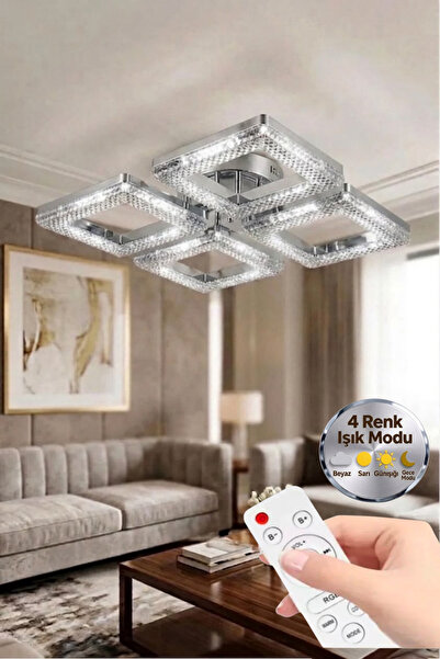 Lumia Lighting Yakamoz Model Gümüş Kumandalı 4"lü Ledli 3 Renk Modu Kristal S...